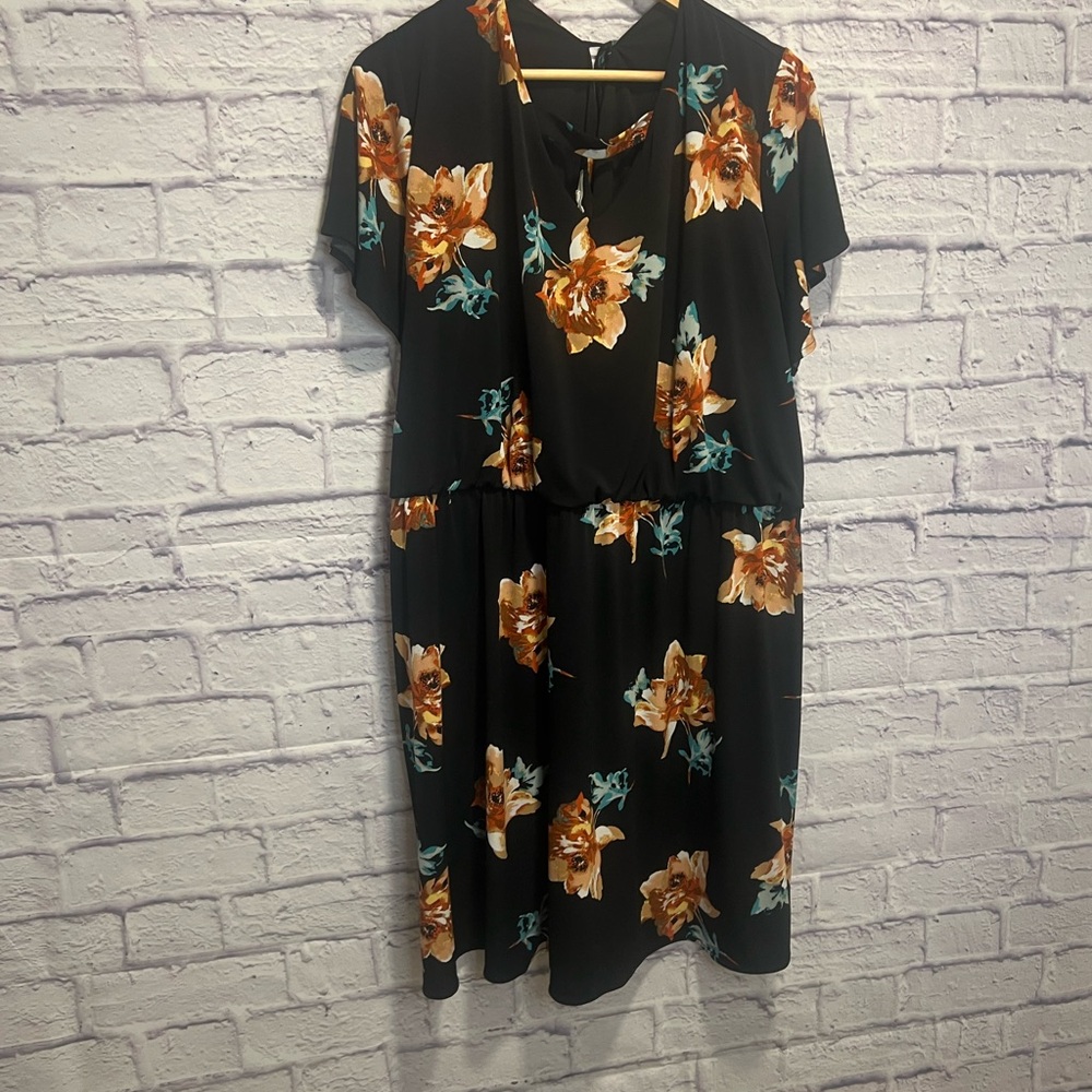 Maurices 3x Black Mini Dress with Orange Floral Print